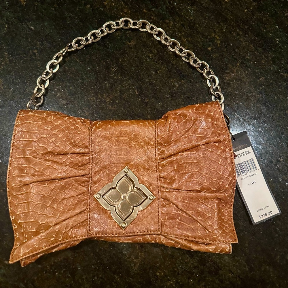 BCBG MAXAZRIA Snakeskin-Effect Leather Bow Clutch